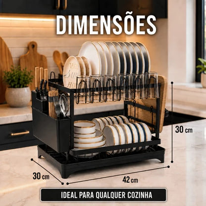 Escorredor de Louças 2 Andares com Porta Copos – Organizador de Cozinha