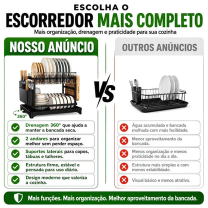 Escorredor de Louças 2 Andares com Porta Copos – Organizador de Cozinha