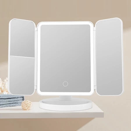 Espelho  Maquiagem Mesa LED Três Lados Dobrável