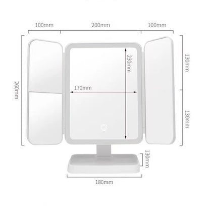Espelho  Maquiagem Mesa LED Três Lados Dobrável
