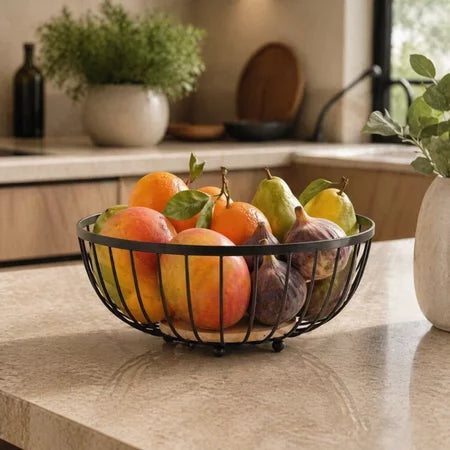 Fruteira de Mesa em Ferro e Bambu – Organizadora de Frutas Multiuso