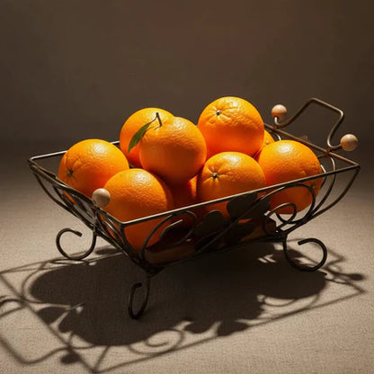 Fruteira de Mesa Quadrada de Madeira e Ferro Floral