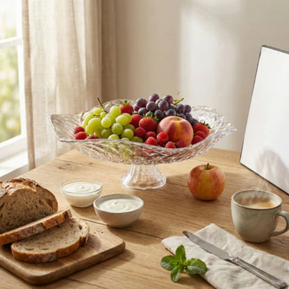 Fruteira de Vidro com Pé Gourmet – Centro de Mesa para Frutas e Saladas