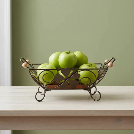 Fruteira de Mesa Quadrada de Madeira e Ferro Floral