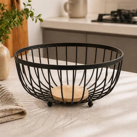 Fruteira de Mesa em Ferro e Bambu – Organizadora de Frutas Multiuso
