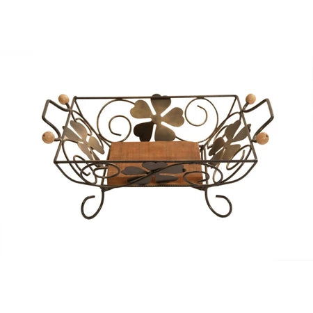 Fruteira de Mesa Quadrada de Madeira e Ferro Floral