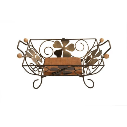 Fruteira de Mesa Quadrada de Madeira e Ferro Floral