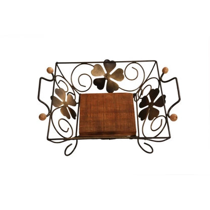 Fruteira de Mesa Quadrada de Madeira e Ferro Floral