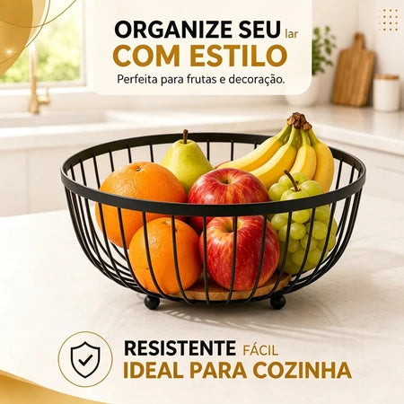 Fruteira de Mesa em Ferro e Bambu – Organizadora de Frutas Multiuso