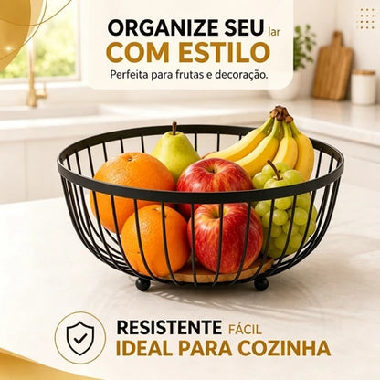 Fruteira de Mesa em Ferro e Bambu – Organizadora de Frutas Multiuso