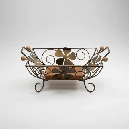 Fruteira de Mesa Quadrada de Madeira e Ferro Floral