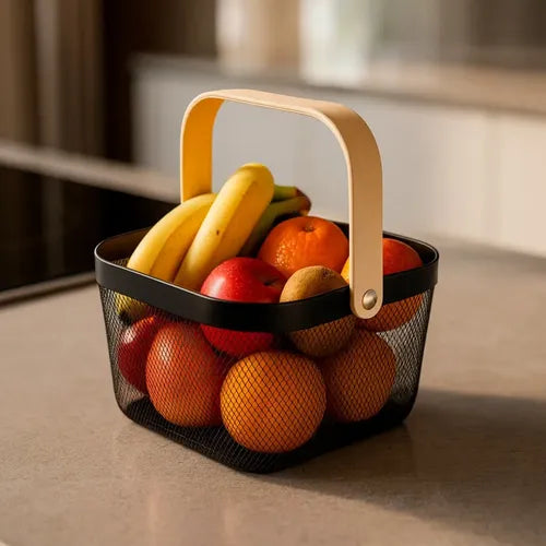 Fruteira Aramada Multiuso Alça Bambu