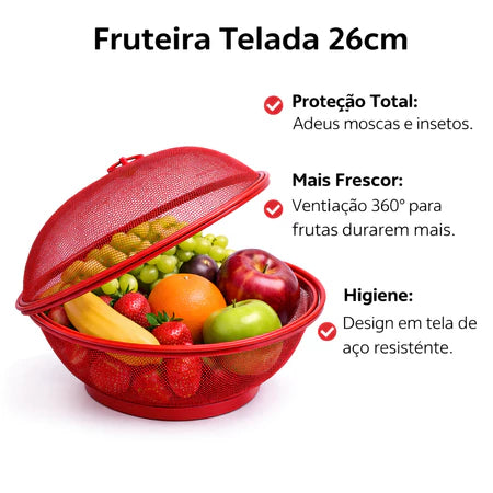 Fruteira Telada 26cm com Tampa – Proteção contra Insetos