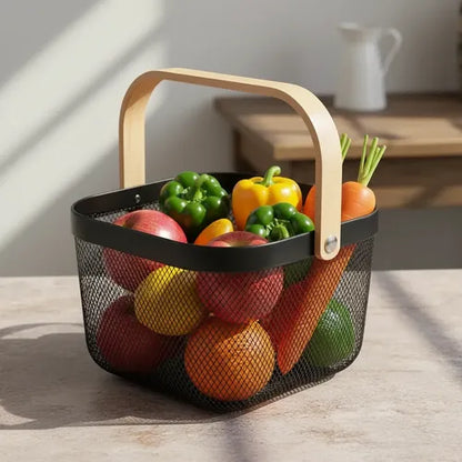 Fruteira Aramada Multiuso Alça Bambu