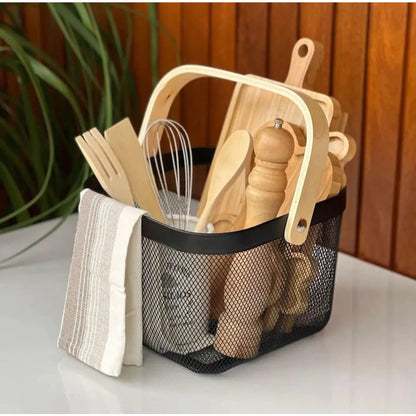 Fruteira Aramada Multiuso Alça Bambu