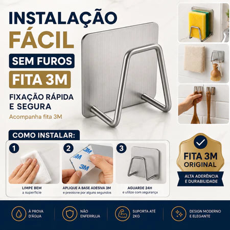 Kit 2 Suportes para Esponja em Aço Inox – Ganchos para Pia e Cozinha