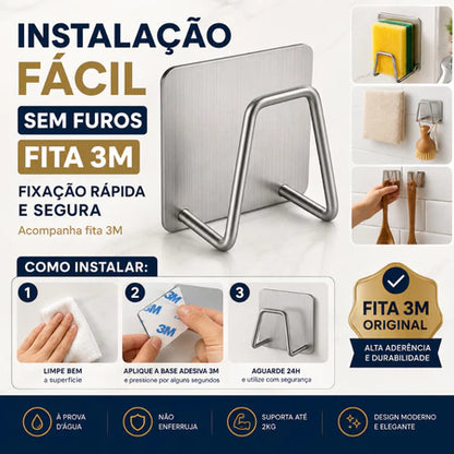 Kit 2 Suportes para Esponja em Aço Inox – Ganchos para Pia e Cozinha