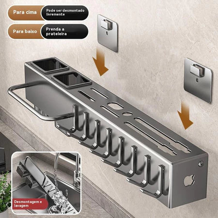 Suporte Organizador de Parede para Facas, Talheres e Utensílios – 6 ou 10 Ganchos