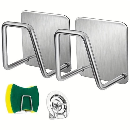 Kit 2 Suportes para Esponja em Aço Inox – Ganchos para Pia e Cozinha