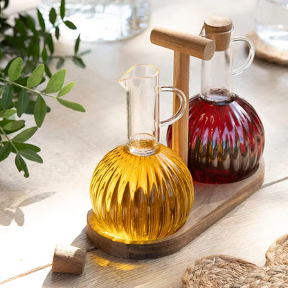 Galheteiro de Vidro 2 Peças com Base de Bambu