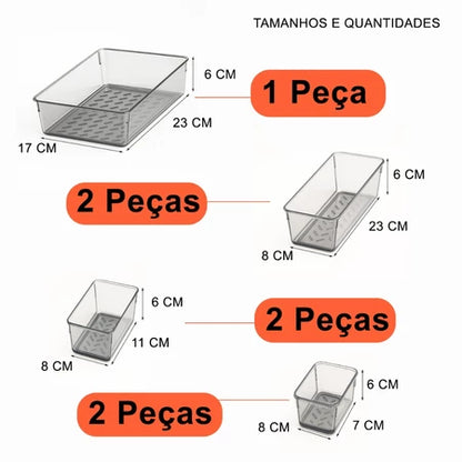 Conjunto 7 Organizadores de Gaveta em Acrílico Transparente