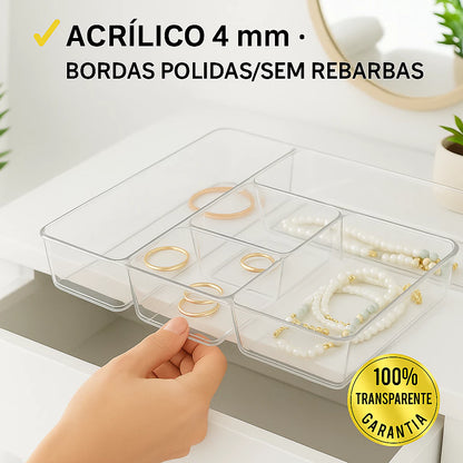 Conjunto 7 Organizadores de Gaveta em Acrílico Transparente