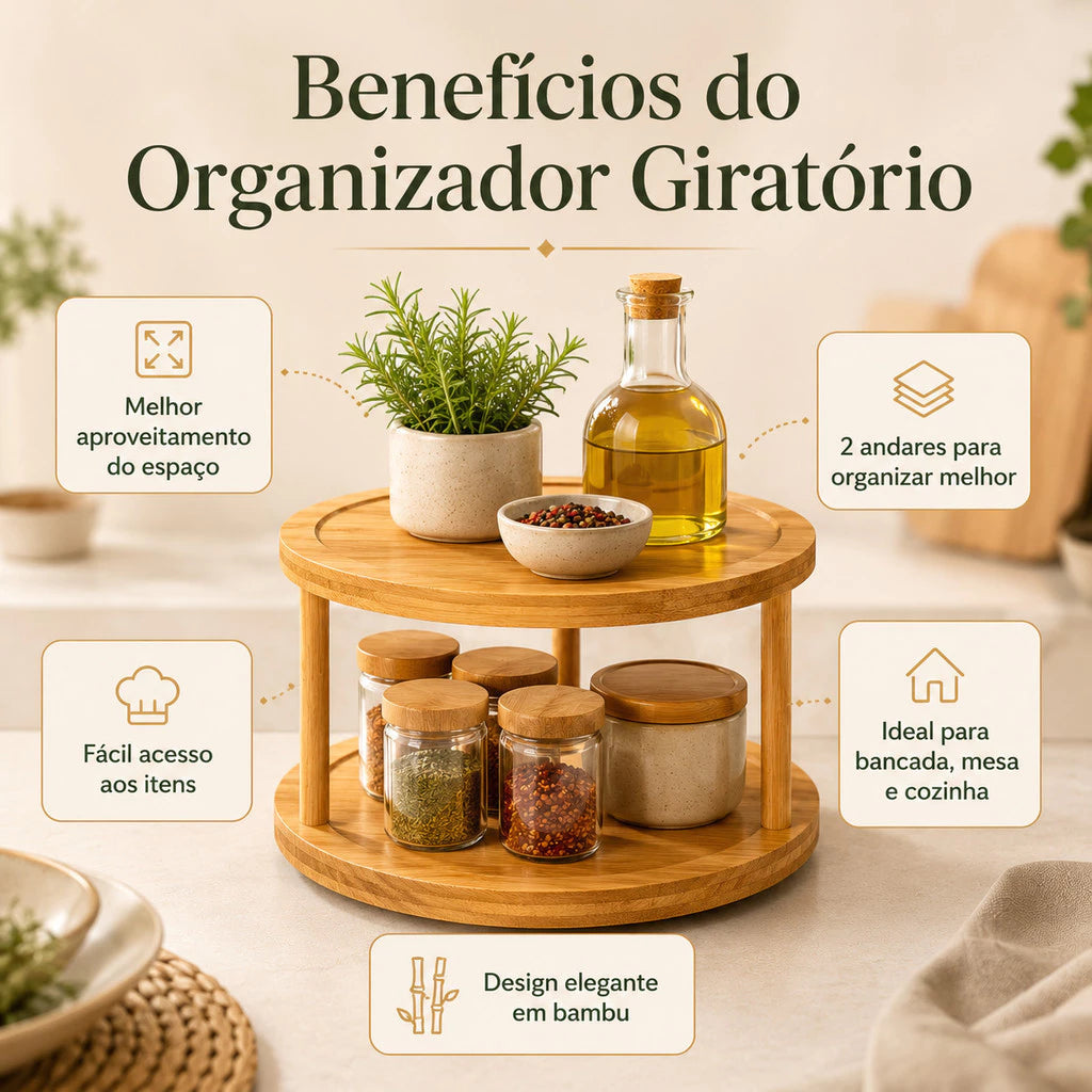 Organizador Giratório de Bambu 2 Andares