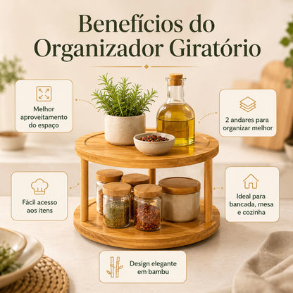 Organizador Giratório de Bambu 2 Andares