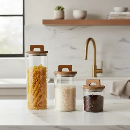 Pote De Vidro Hermético Cilíndrico Housee - Kit 3 Peças