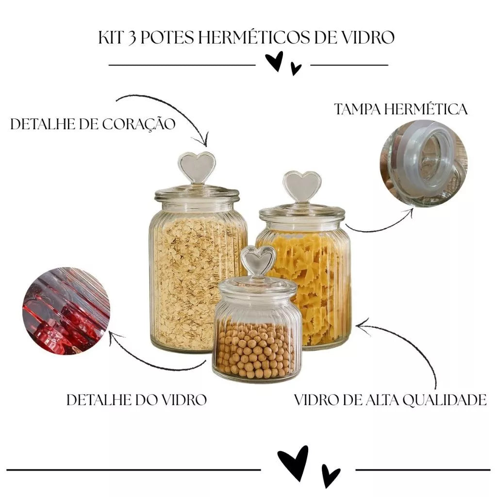 Pote de Vidro Hermético Love - Kit