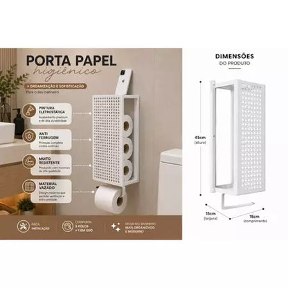 Porta Papel Higiênico de Parede em Aço – Estilo Industrial Preto ou Branco