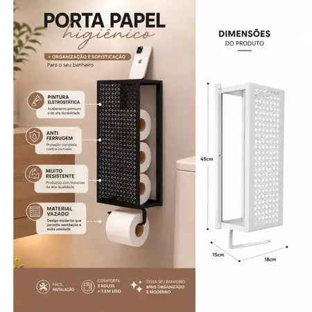 Porta Papel Higiênico de Parede em Aço – Estilo Industrial Preto ou Branco