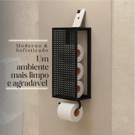 Porta Papel Higiênico de Parede em Aço – Estilo Industrial Preto ou Branco