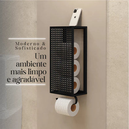Porta Papel Higiênico de Parede em Aço – Estilo Industrial Preto ou Branco