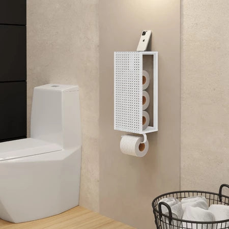Porta Papel Higiênico de Parede em Aço – Estilo Industrial Preto ou Branco