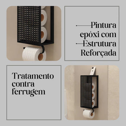 Porta Papel Higiênico de Parede em Aço – Estilo Industrial Preto ou Branco