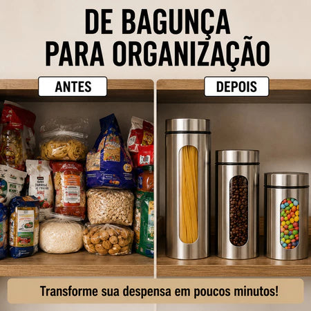 Kit 4 Potes De Vidro Herméticos Com Tampa Em Inox