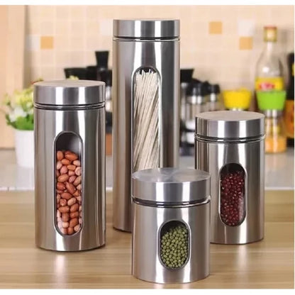 Kit 4 Potes De Vidro Herméticos Com Tampa Em Inox