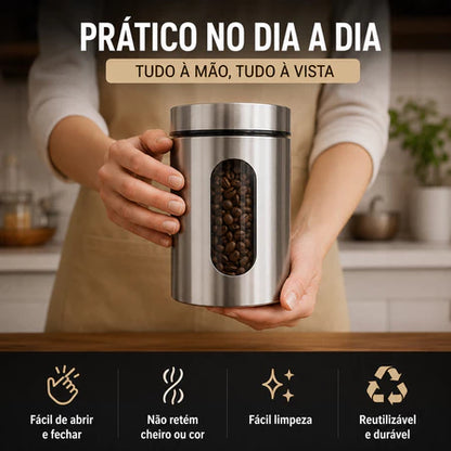 Kit 4 Potes De Vidro Herméticos Com Tampa Em Inox