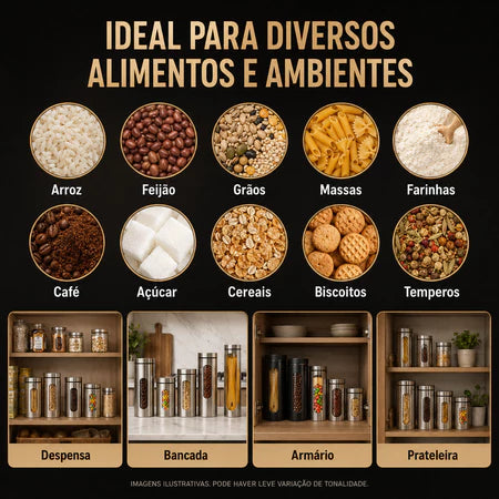 Kit 4 Potes De Vidro Herméticos Com Tampa Em Inox
