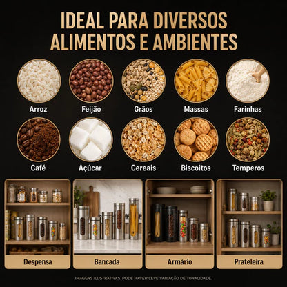 Kit 4 Potes De Vidro Herméticos Com Tampa Em Inox