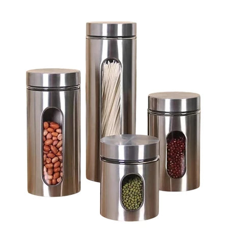 Kit 4 Potes De Vidro Herméticos Com Tampa Em Inox