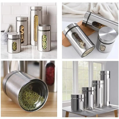 Kit 4 Potes De Vidro Herméticos Com Tampa Em Inox