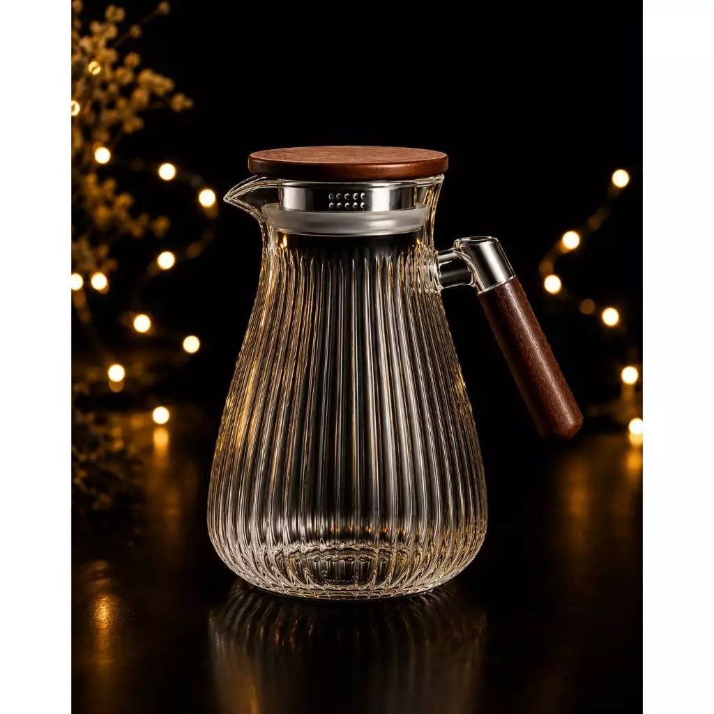 Jarra de Vidro Borossilicato 1,8L com Tampa e Filtro em Inox – Elegância para Bebidas Quentes e Frias