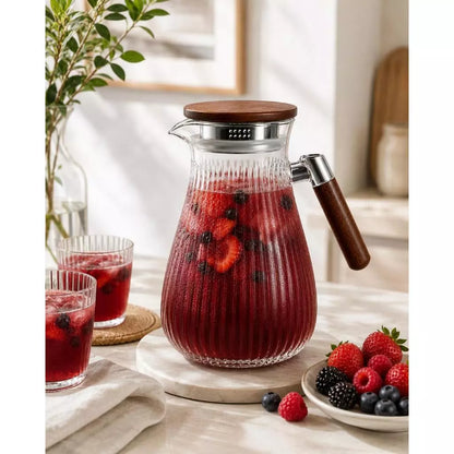 Jarra de Vidro Borossilicato 1,8L com Tampa e Filtro em Inox – Elegância para Bebidas Quentes e Frias
