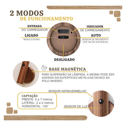 Luminária Bastão Portátil Recarregável
