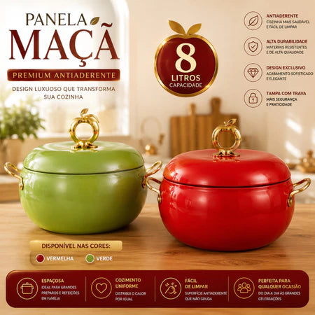 Panela Maçã 8 Litros Antiaderente Premium com Tampa