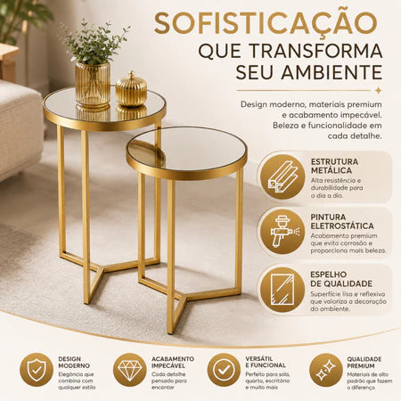 Kit 2 Mesas De Canto Espelhadas Gold