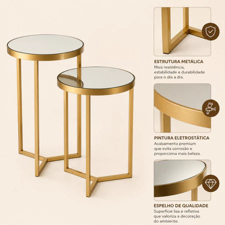 Kit 2 Mesas De Canto Espelhadas Gold