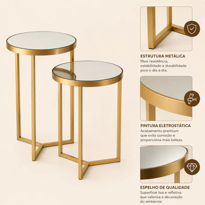 Kit 2 Mesas De Canto Espelhadas Gold